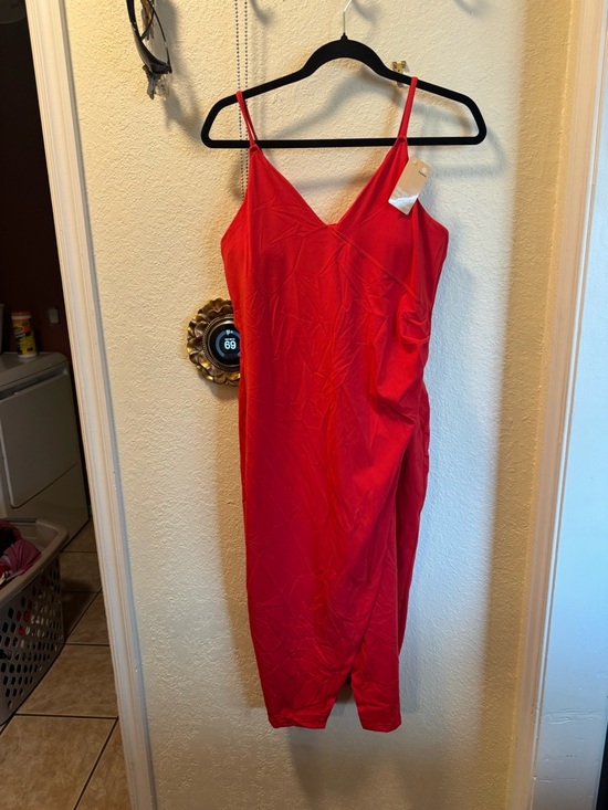 Popilush Dresses & Skirts - Sleek Red Midi Slip Dress with V-Neck Spaghetti Straps